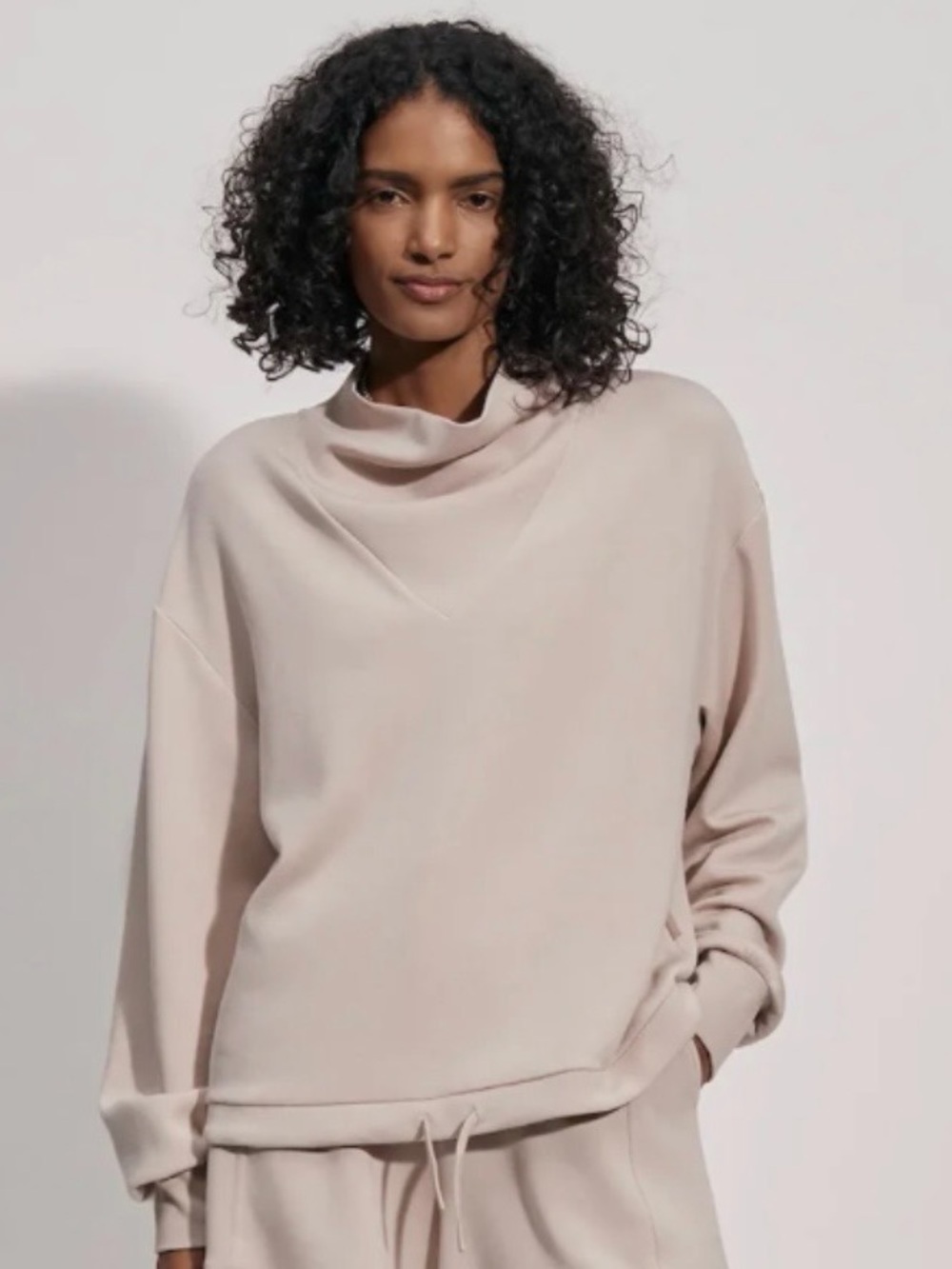 Varley Double Soft Cowl Neck Drawstring Sweatshirt - Blush Size large
